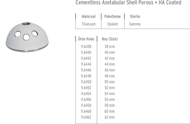 Cementless Asetabular Shell Porous + HA Coated