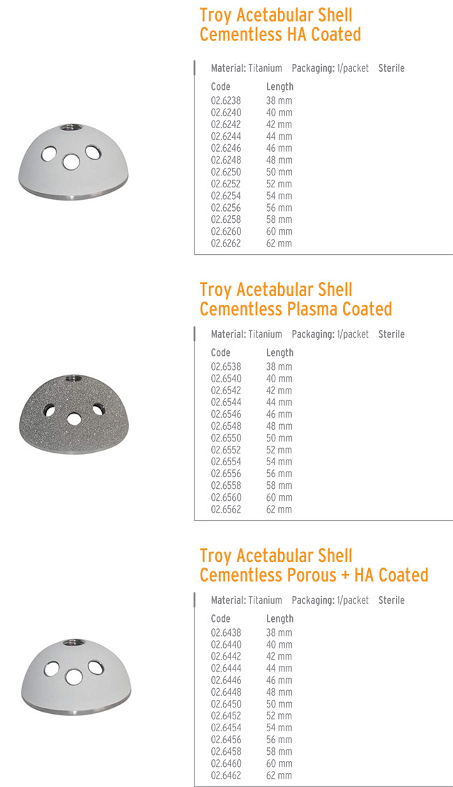 TROY ACETABULAR SHELL CEMENTLESS HA COATED
