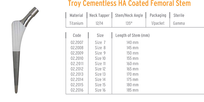 TROY CEMENTLESS HA COATED FEMORAL STEM